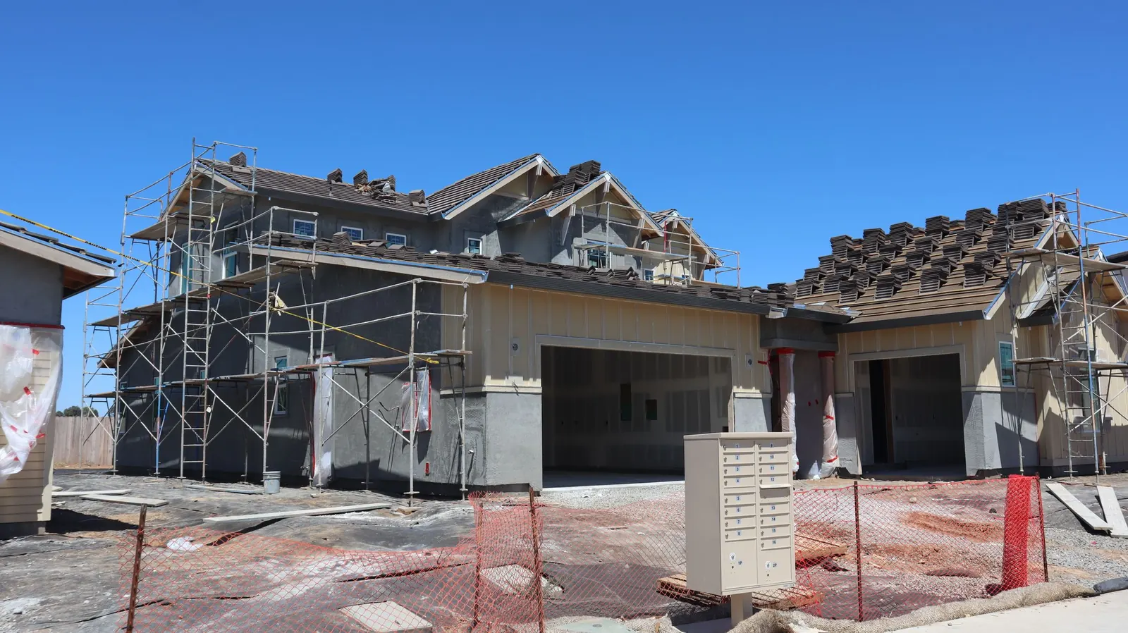 A modern timber-framed house taking shape