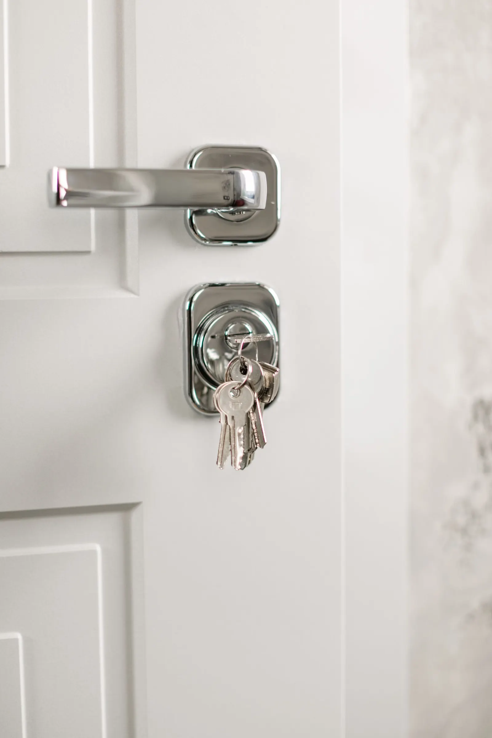 Keys left in the lock of a freshly opened door