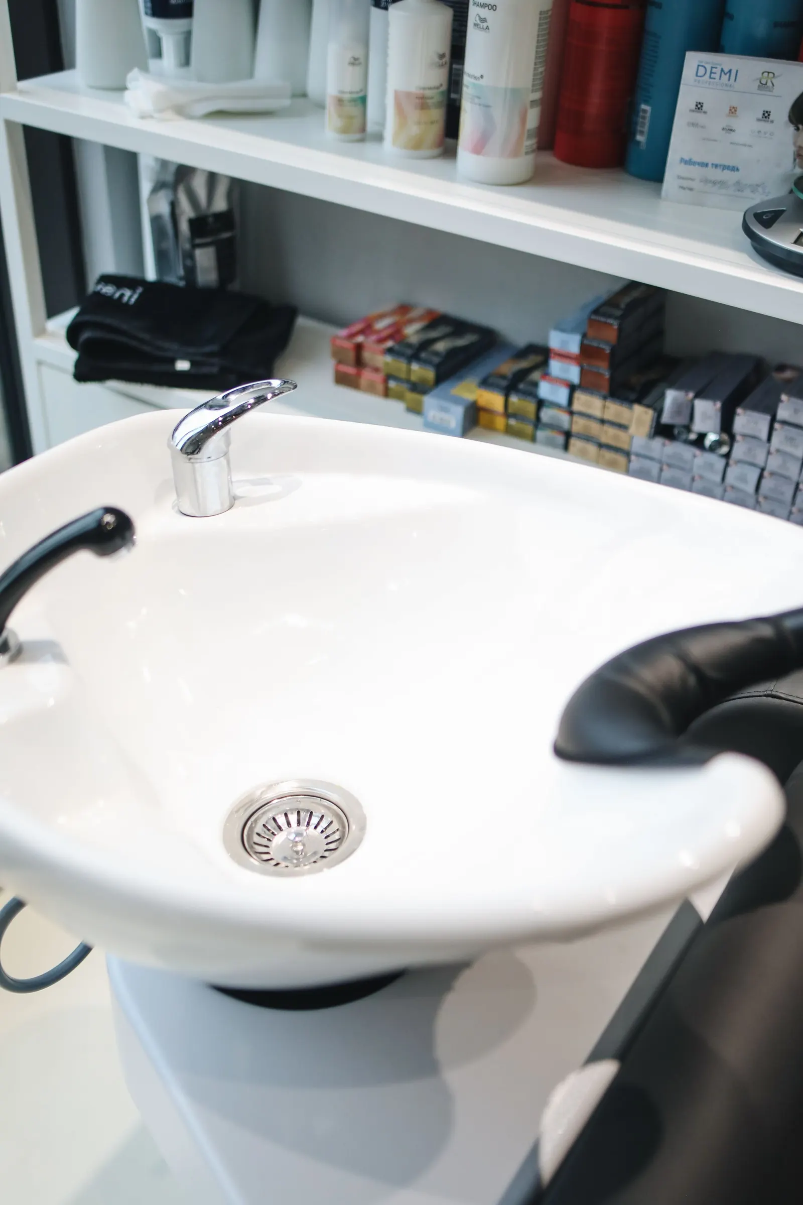 A bright washing station in a calm salon