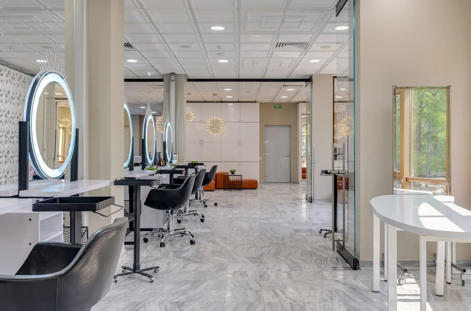 A bright contemporary salon interior