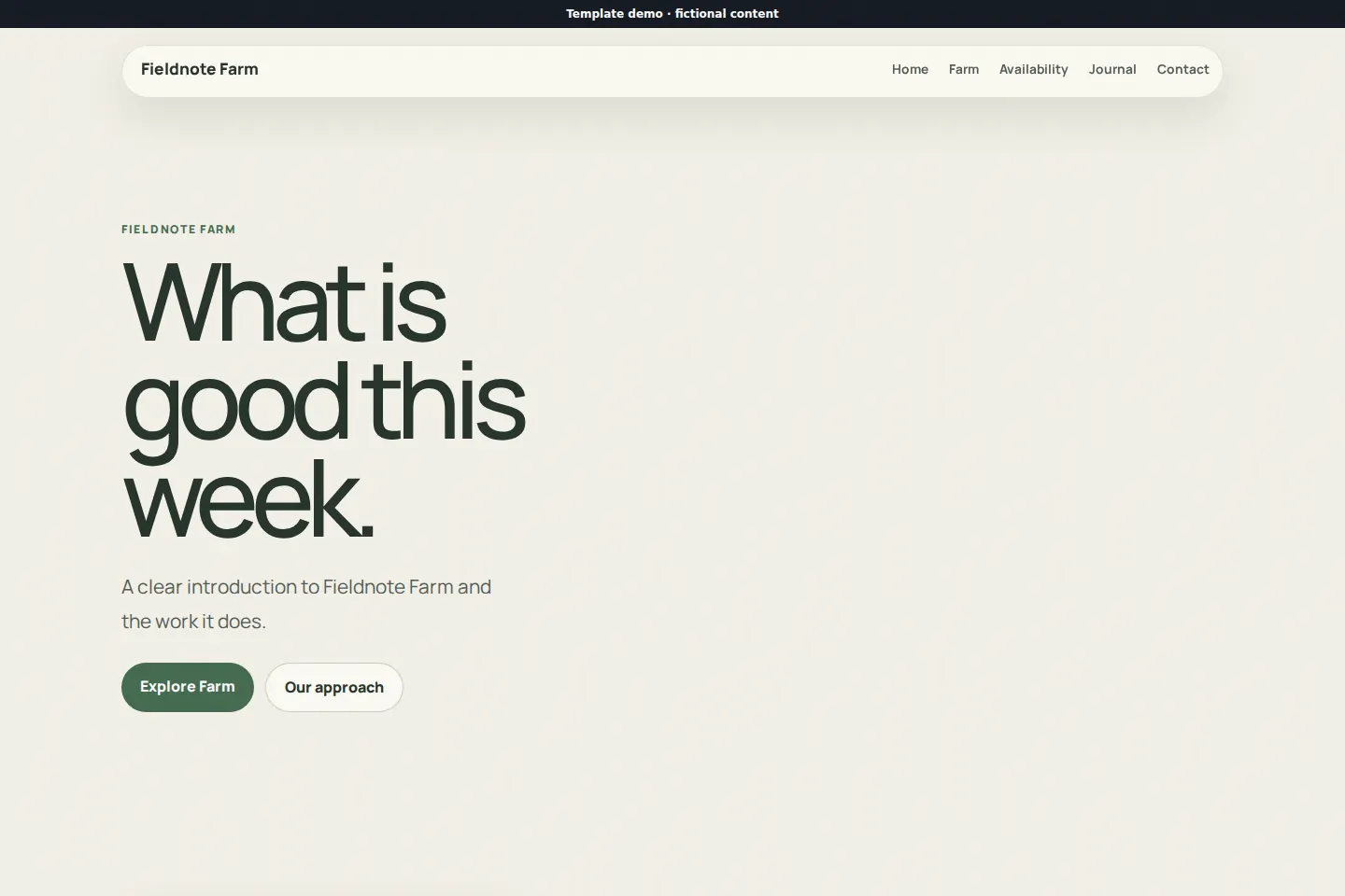 Fieldnote Farm template homepage preview